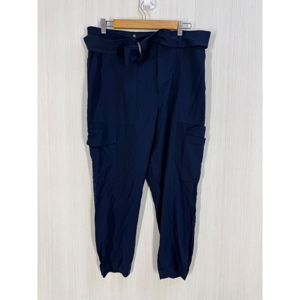 Banana Republic Navy Blue Belted Cargo Pants Women 14 High Rise Tapered Utility
